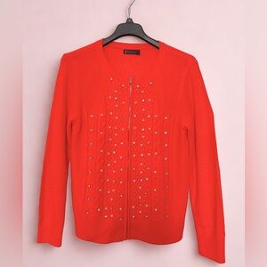 NY Collection Red Women's Cardigan with Stud Details